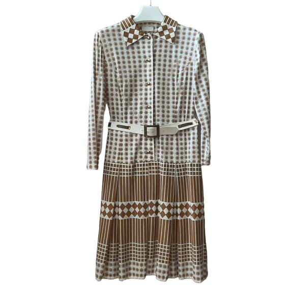 VINTAGE 70s Geometric Print Shirt Dress with Matching Belt Size Large - Picture 1 of 5